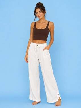 Express Women's 100% Linen Wide-Leg Drawstring Beach Pants